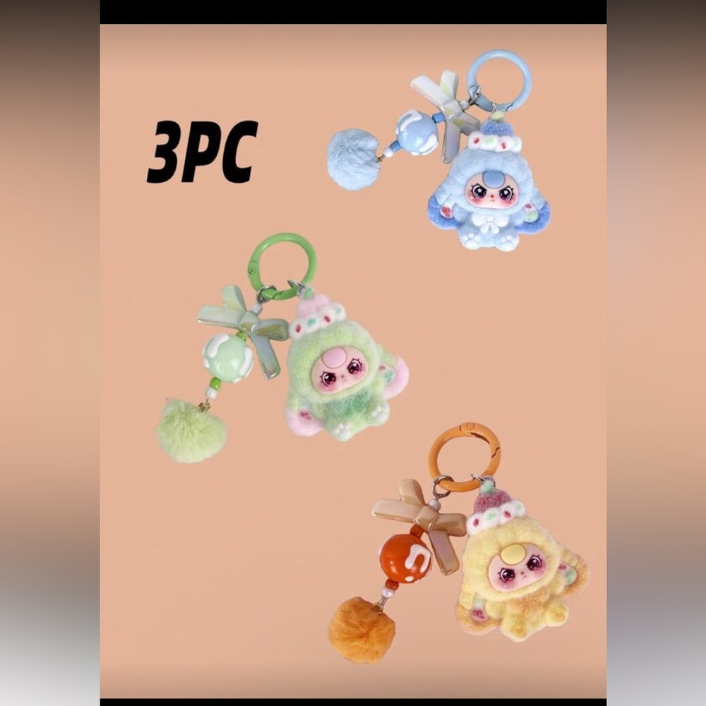 3 pcs Plush Keychain - Green and Yellow